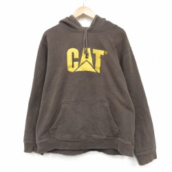 CAT 長袖スウェットパーカー 刺? ブラウン XL | 古着