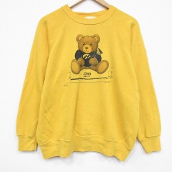 80s ラグラン長袖スウェット 両面プリント イエロー XL | 古着