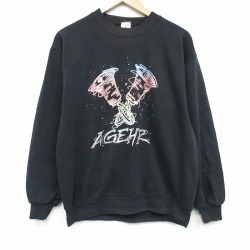 M★古着 ジャージーズ 長袖 スウェット メンズ 80年代 80s AGEHR クルーネック USA製 黒 25dec23