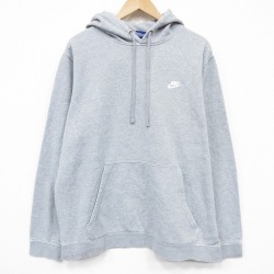 XL★古着 ナイキ NIKE 長袖 スウェット パーカー メンズ ワンポイントロゴ 薄グレー 霜降り 25dec23