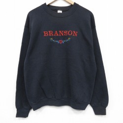L★古着 フルーツオブザルーム 長袖 スウェット メンズ 90年代 90s BRANSON 刺繍 クルーネック USA製 黒 25dec23