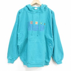 XL★古着 Crazy Shirts 長袖 トップス パーカー メンズ 90年代 90s サンフランシスコ 刺繍 コットン USA製 青緑【spe】 25dec24