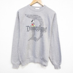 【20%OFF】M★古着 ヘインズ 長袖 スウェット メンズ 00年代 00s ディズニー ミッキー クルーネック グレー 霜降り 25dec24