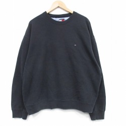 XL★古着 トミーヒルフィガー長袖 ブランド スウェット メンズ 90年代 90s ワンポイントロゴ クルーネック 黒 25dec24