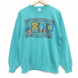 M★古着 長袖 スウェット メンズ 90年代 90s アリゾナ クルーネック USA製 緑 25dec24