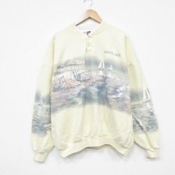XL★古着 ART UNLIMITED 長袖 スウェット メンズ 90年代 90s ヨット ヘンリーネック USA製 薄黄 25dec25
