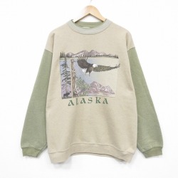 L★古着 長袖 スウェット メンズ 90年代 90s アラスカ ツートンカラー クルーネック USA製 ベージュ他 霜降り 25dec25