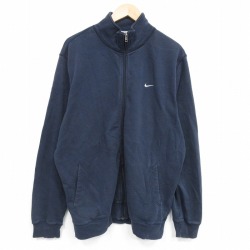 XL★古着 ナイキ NIKE 長袖 フルジップ スウェット メンズ ワンポイントロゴ 紺 25dec25