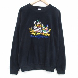 【20%OFF】XL★古着 長袖 スウェット メンズ 00年代 00s ディズニー ミッキー ミニー 刺繍 ポリエステル クルーネック 黒 25dec26