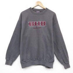 XL★古着 ジャンスポーツ 長袖 スウェット メンズ 00年代 00s BUD 刺繍 クルーネック グレー 霜降り 25dec27