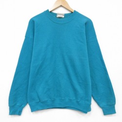 XL★古着 長袖 スウェット メンズ 90年代 90s 無地 クルーネック USA製 青緑 25dec27
