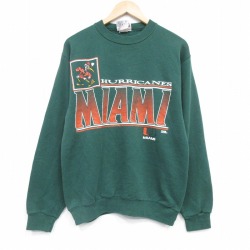 M★古着 長袖 スウェット メンズ 90年代 90s マイアミハリケーンズ クルーネック USA製 緑 25dec29