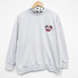 XL★古着 長袖 スウェット メンズ 90年代 90s ディズニー ミッキー ミニー モックネック ハイネック USA製 薄グレー 霜降り 25dec29