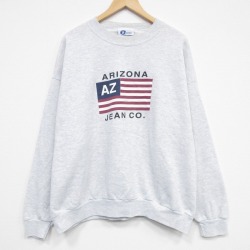XL★古着 アリゾナジーンズ 長袖 スウェット メンズ 00年代 00s ビッグロゴ クルーネック USA製 薄グレー 霜降り 25dec29