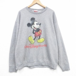 XL★古着 長袖 スウェット メンズ 90年代 90s ディズニー ミッキー クルーネック USA製 グレー 霜降り 25dec29
