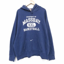 XL★古着 ナイキ NIKE 長袖 スウェット パーカー メンズ 00年代 00s バスケットボール 大きいサイズ 紺 25dec29