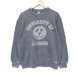 L★古着 ラッセル 長袖 スウェット メンズ 90年代 90s アラバマ カレッジ クルーネック USA製 濃グレー 霜降り【spe】 25dec29