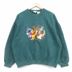 ディズニー 00s 長袖スウェット くまのプーさん刺繍 グリーン XL | 古着