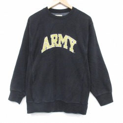 L★古着 STEVE&BARRYS 長袖 スウェット メンズ アーミー ARMY 刺繍 クルーネック 黒【spe】 26jan05