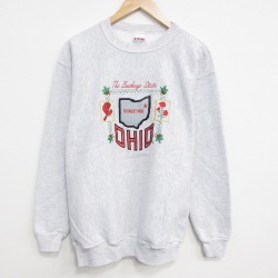 M★古着 長袖 スウェット メンズ 90年代 90s オハイオ 刺繍 クルーネック USA製 薄グレー 霜降り 26jan05
