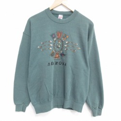 L★古着 長袖 スウェット メンズ 90年代 90s アリゾナ クルーネック USA製 濃緑 26jan05
