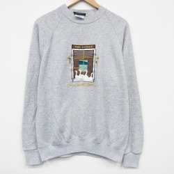 L★古着 長袖 スウェット メンズ 90年代 90s アヒル 刺繍 ラグラン クルーネック USA製 グレー 26jan06