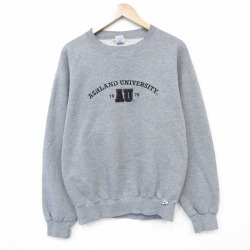 L★古着 ラッセル 長袖 スウェット メンズ 00年代 00s AU 刺繍 クルーネック グレー 霜降り 26jan06