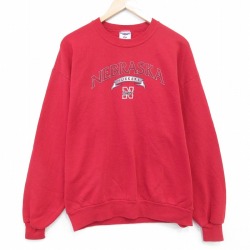 L★古着 ジャージーズ 長袖 スウェット メンズ 90年代 90s ネブラスカ クルーネック USA製 赤 26jan07
