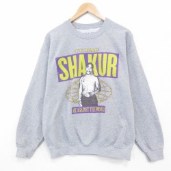 L★古着 長袖 ヒップ ホップ ラップ スウェット メンズ トゥパック 2パック 2PAC クルーネック グレー 霜降り【spe】 26jan07
