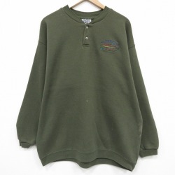 XL★古着 リー Lee 長袖 スウェット メンズ 90年代 90s ケンタッキー ヘンリーネック USA製 緑 26jan07