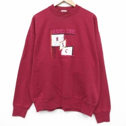 XL★古着 長袖 スウェット メンズ 90年代 90s ASC 刺繍 クルーネック USA製 赤 26jan08