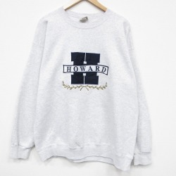 XL★古着 長袖 スウェット メンズ 90年代 90s HOWARD 刺繍 クルーネック USA製 薄グレー 霜降り 26jan08