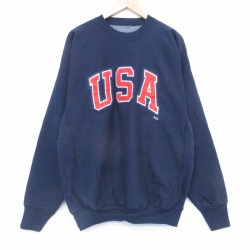 XL★古着 STEVE&BARRYS 長袖 スウェット メンズ USAロゴ クルーネック 紺 26jan09