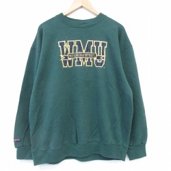 XL★古着 ジャンスポーツ 長袖 スウェット メンズ 90年代 90s WMU 刺繍 大きいサイズ クルーネック USA製 濃緑 26jan09