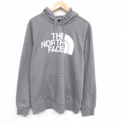 L★古着 ノースフェイス 長袖 スウェット パーカー メンズ ビッグロゴ グレー 霜降り【spe】 26jan10