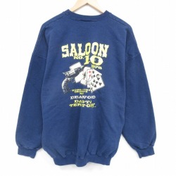 XL★古着 ヘインズ 長袖 スウェット メンズ 00年代 00s SALOON クルーネック 紺 26jan10