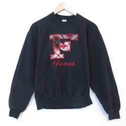 M★古着 ジャージーズ 長袖 スウェット メンズ 90年代 90s F 刺繍 クルーネック USA製 黒 26jan13
