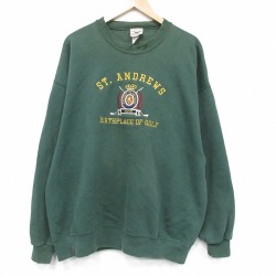XL★古着 長袖 スウェット メンズ 90年代 90s ゴルフ 刺繍 大きいサイズ クルーネック USA製 緑 26jan14