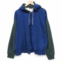 XL★古着 ピューリタン 長袖 ハーフジップ スウェット パーカー メンズ 00年代 00s ツートンカラー 大きいサイズ 青他 内側サーマル【spe】 26jan14