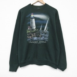 XL★古着 フルーツオブザルーム 長袖 スウェット メンズ 90年代 90s 灯台 クルーネック USA製 濃緑 26jan14