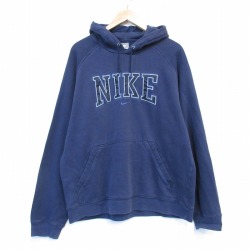 XL★古着 ナイキ NIKE 長袖 スウェット パーカー メンズ ビッグロゴ 刺繍 ラグラン 紺 26jan22
