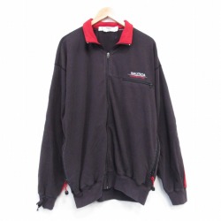 XL★古着 ノーティカ 長袖 ブランド フルジップ スウェット メンズ 00年代 00s ワンポイントロゴ コンペティション 黒 26jan22