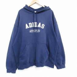XL★古着 アディダス adidas 長袖 スウェット パーカー メンズ ビッグロゴ 刺繍 大きいサイズ 紺 26jan22