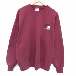 XL★古着 ジャージーズ 長袖 スウェット メンズ 90年代 90s 山 クルーネック USA製 エンジ 26jan15