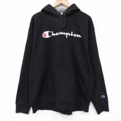 XL★古着 チャンピオン champion 長袖 スウェット パーカー メンズ ビッグロゴ 黒 26jan26