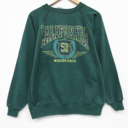 M★古着 ヘインズ 長袖 スウェット メンズ 90年代 90s カリフォルニア ラグラン クルーネック USA製 緑 26jan26