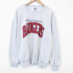 XL★古着 ラッセル 長袖 スウェット メンズ 90年代 90s BADGERS クルーネック USA製 薄グレー 霜降り【spe】 26jan31