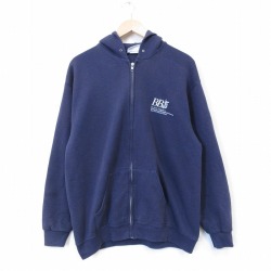 L★古着 リー Lee 長袖 フルジップ スウェット パーカー メンズ 90年代 90s BBS USA製 紺 26feb06