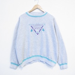 XL★古着 長袖 スウェット メンズ 90年代 90s パラダイス 刺? クルーネック USA製 グレー 霜降り 26feb06