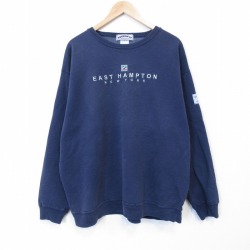 XL★古着 長袖 スウェット メンズ 90年代 90s ニューヨーク 刺繍 クルーネック USA製 紺 26feb06